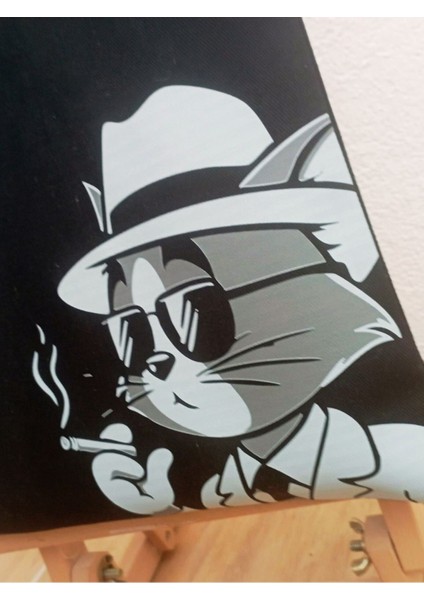 Smoke Cat Tasarım Siyah Kalın Kanvas Bez Çanta, Omuz Çanta, Tote Bag, Unisex Sokak Tarzı modelleri