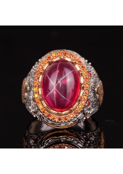 El Yapımı 925 Ayar Gümüş Kral Yüzük, Yıldız Yakut Taş - Erkekler Için Şık Doğal Taş Takı fiyatları