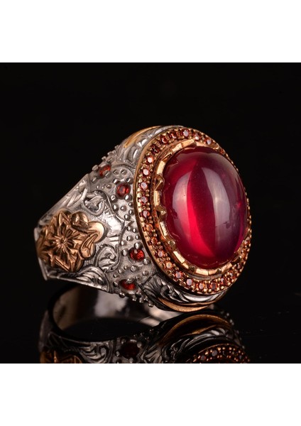 El Yapımı 925 Ayar Gümüş Kral Yüzük, Yıldız Yakut Taş - Erkekler Için Şık Doğal Taş Takı fırsatları