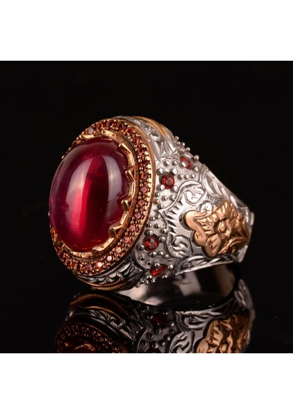 El Yapımı 925 Ayar Gümüş Kral Yüzük, Yıldız Yakut Taş - Erkekler Için Şık Doğal Taş Takı indirimleri