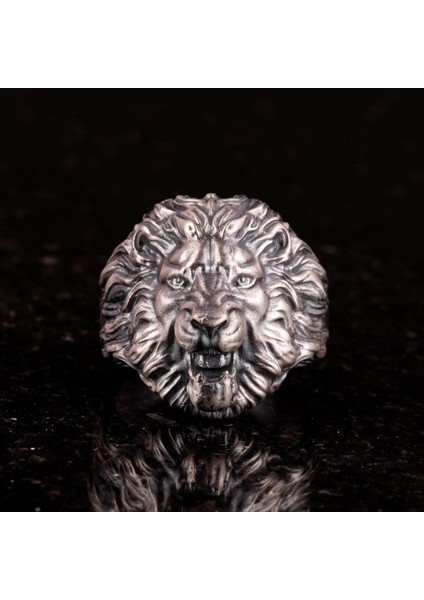 925 Ayar Gümüş Erkek Yüzük - Aslan Başı Figürlü Güç Sembolü Yüzük - El Yapımı Vintage Tasarım modelleri
