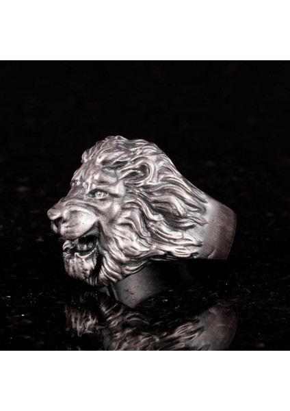 925 Ayar Gümüş Erkek Yüzük - Aslan Başı Figürlü Güç Sembolü Yüzük - El Yapımı Vintage Tasarım indirimleri