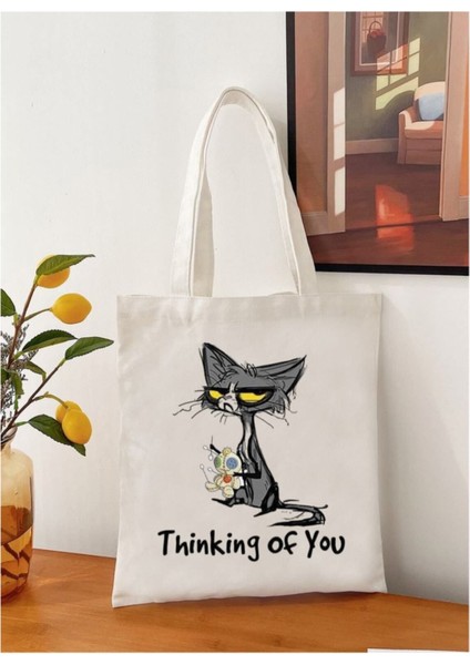 Thinking Of You, Cat Tasarım Tote Bag Bez Çanta fiyatları