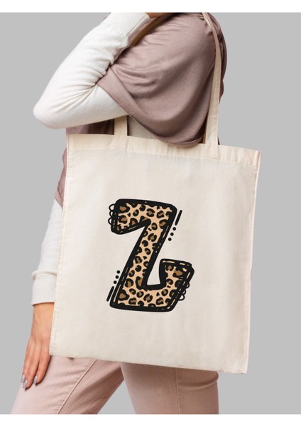 Leopar Z Harfi Desenli, Y2 Pinterest Retro Bez Çanta Tote Bag, Hediye Çanta