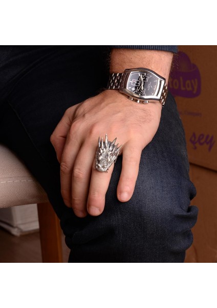 Ejderha Başlı Yüzük, Gümüş Ejderha Yüzüğü, 925 Ayar Gümüş Erkek Yüzüğü fiyatları