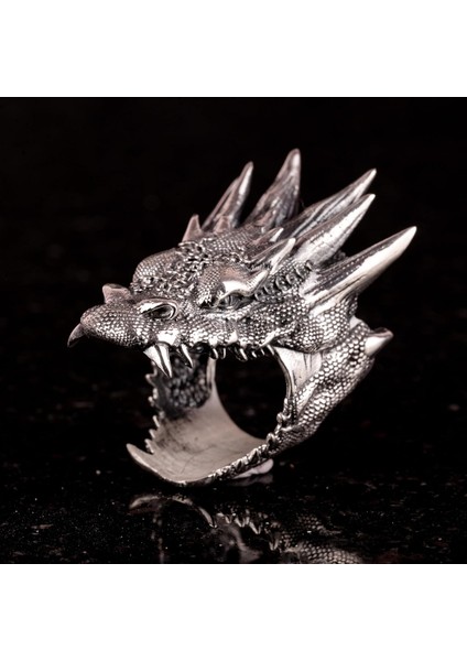Ejderha Başlı Yüzük, Gümüş Ejderha Yüzüğü, 925 Ayar Gümüş Erkek Yüzüğü indirimleri