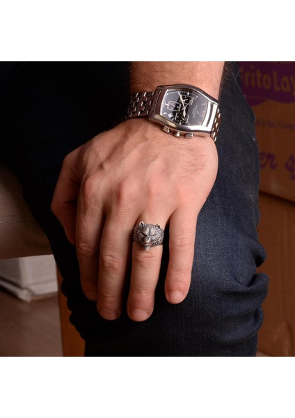 Ayı Başlı Erkek Yüzük - Hayvan Yüzüğü, Kızgın Ayı Başlı Erkek Yüzüğü, 925 Ayar Gümüş Yüzük fiyatları