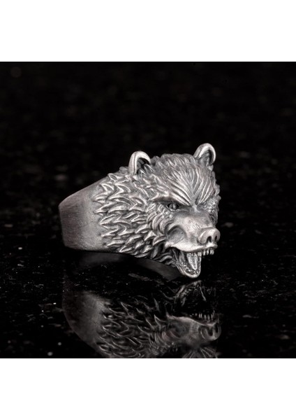 Ayı Başlı Erkek Yüzük - Hayvan Yüzüğü, Kızgın Ayı Başlı Erkek Yüzüğü, 925 Ayar Gümüş Yüzük fırsatları