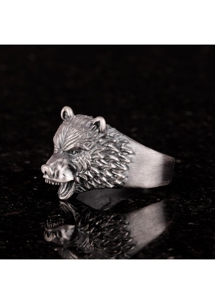 Ayı Başlı Erkek Yüzük - Hayvan Yüzüğü, Kızgın Ayı Başlı Erkek Yüzüğü, 925 Ayar Gümüş Yüzük indirimleri