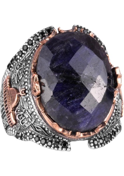 Gümüş Camii Yüzüğü, Yapay Taş Yüzüğü, 925 Ayar Gümüş Yapay Safir Taş Yüzüğü - Çeşitli Koleksiyon