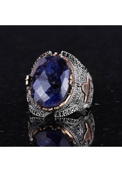 Gümüş Camii Yüzüğü, Yapay Taş Yüzüğü, 925 Ayar Gümüş Yapay Safir Taş Yüzüğü - Çeşitli Koleksiyon fırsatları