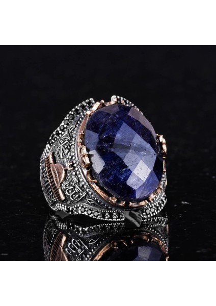 Gümüş Camii Yüzüğü, Yapay Taş Yüzüğü, 925 Ayar Gümüş Yapay Safir Taş Yüzüğü - Çeşitli Koleksiyon indirimleri