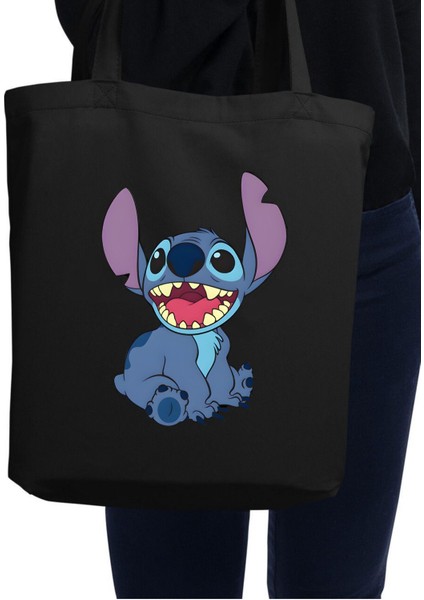 Stitch Tote Bag Bez Çanta Siyah Keten Kalın Bez Çanta Tote Bag Kanvas Omuz Çantası, Shopper Bag fiyatları