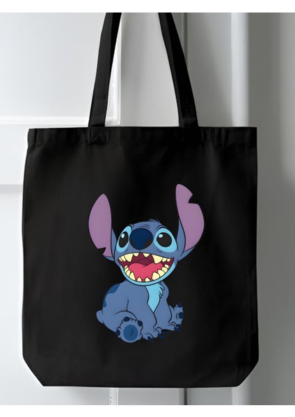 Stitch Tote Bag Bez Çanta Siyah Keten Kalın Bez Çanta Tote Bag Kanvas Omuz Çantası, Shopper Bag modelleri