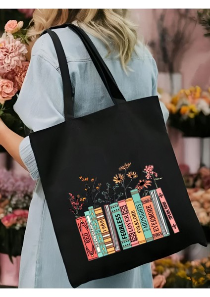Kitap Tasarım Taylor Swift Kalın Siyah Kanvas Tote Bag Bez Çanta, Pinterest Çanta