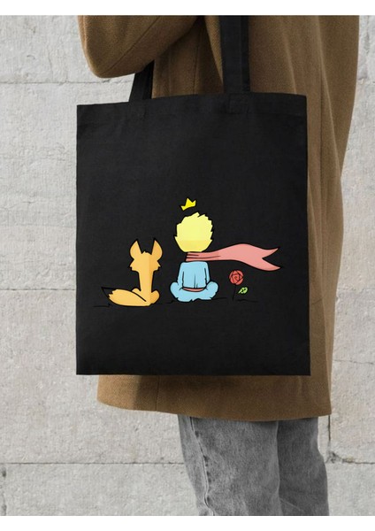 Le Petit Prince Küçük Prens Siyah Kanvas Tote Bag Bez Çanta, Pinterest Çanta, Kitap Çantası