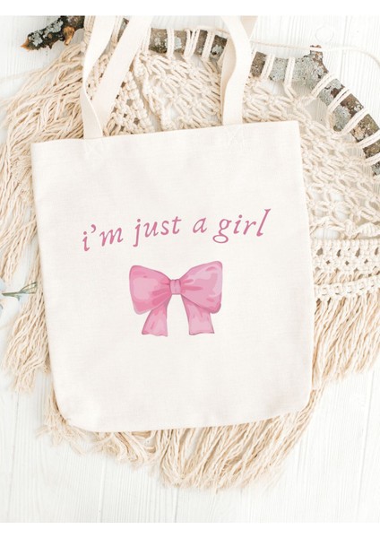 I'm Just A Girl Tasarım Y2k Ham Bez Tote Bag Çanta, Pinterest Çanta