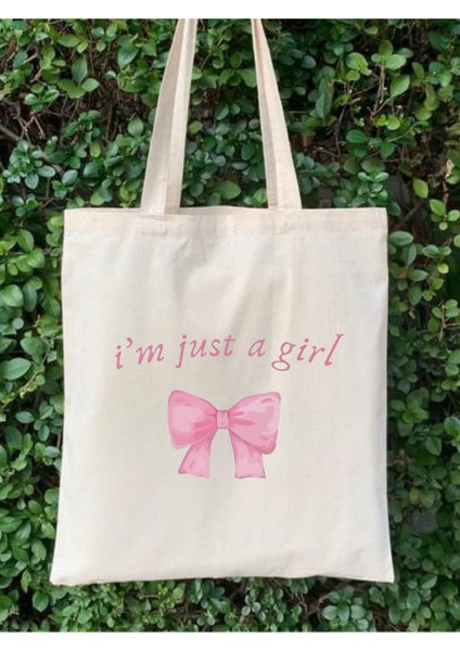 I'm Just A Girl Tasarım Y2k Ham Bez Tote Bag Çanta, Pinterest Çanta fiyatları