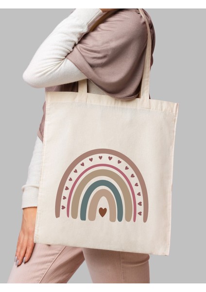 Retro Rainbow Ham Bez Tote Bag Çanta, Pinterest Çanta