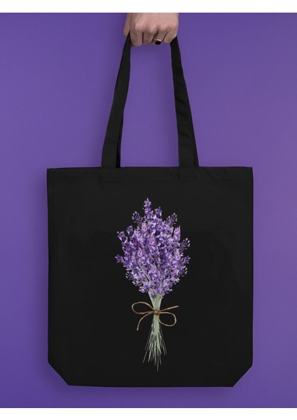 Lavanta Tasarım Siyah Kanvas Tote Bag Bez Çanta, Pinterest Çanta, Kitap Çantası fiyatları