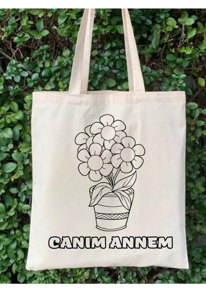Anneler Günü, Anne Hediye Boyama Çantası Tote Bag, Bez Çanta