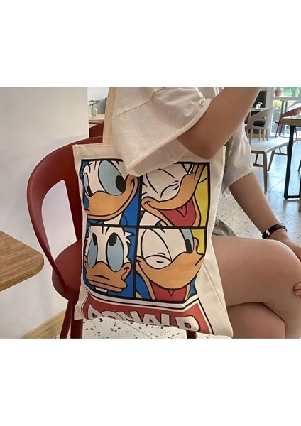 Donald Duck Tasarım Kalın Kanvas Rips Omuz Çantası, Kanvas Çanta