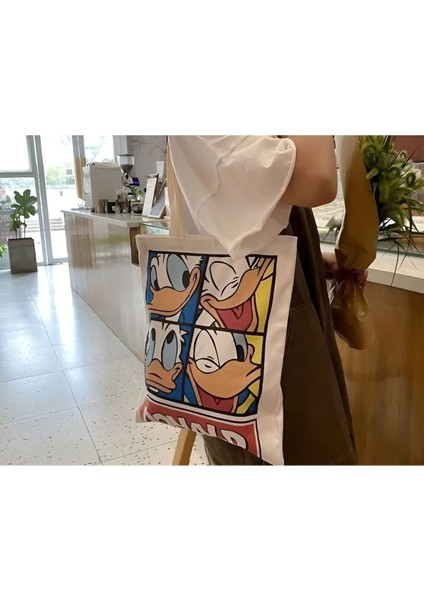 Donald Duck Tasarım Kalın Kanvas Rips Omuz Çantası, Kanvas Çanta modelleri