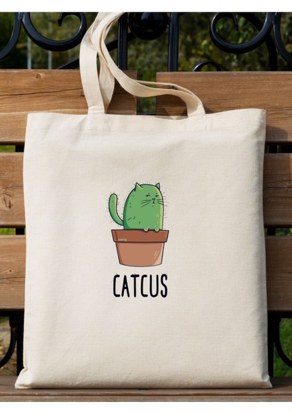 Catcus Cute Animal Kore, Y2k Pinterest Retro Unisex Bez Çanta Tote Bag, Shopper Bag modelleri