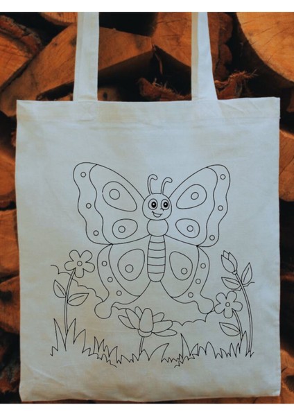 Kelebekli Çiçekli Çocuk Boyama Çantası, Anaokulu Boyama Bez Çanta Tote Bag fiyatları
