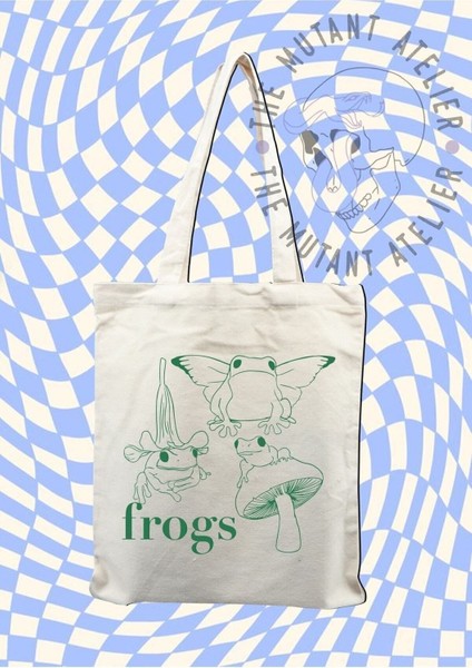 Frogs Baskılı Tote Bag Bez Çanta