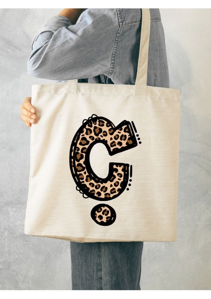 Leopar Ç Harfi Desenli, Y2 Pinterest Retro Bez Çanta Tote Bag, Hediye Çanta fırsatları