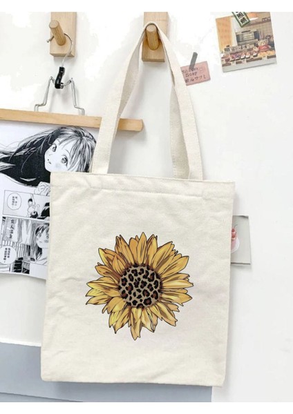 Ay Çiçeği Tasarım Ham Bez Tote Bag Çanta, Pinterest Çanta