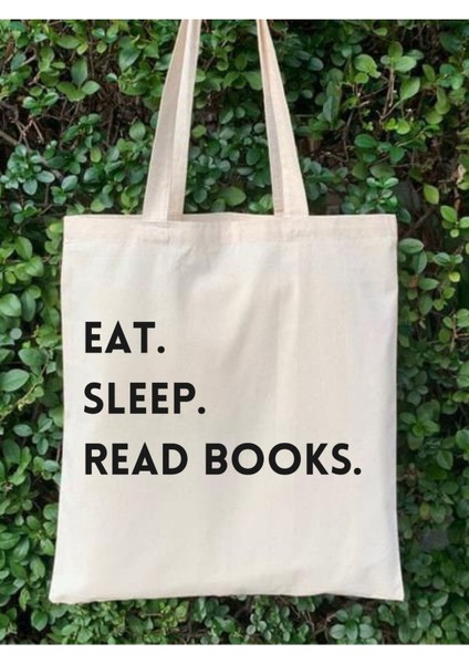 Y2k Eat, Sleep, Read Books Tasarım Ham Bez Tote Bag Çanta, Pinterest Çanta