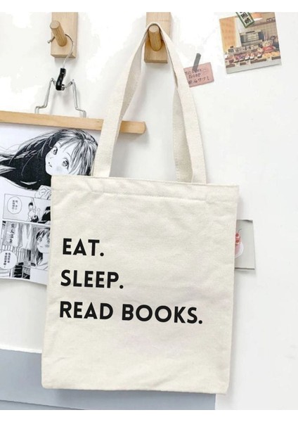 Y2k Eat, Sleep, Read Books Tasarım Ham Bez Tote Bag Çanta, Pinterest Çanta modelleri