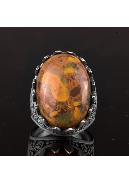 Doğal Jasper Taşı Yüzük, Büyük Yüzük, 925 Ayar Gümüş Yüzük Erkekler Için modelleri