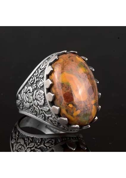 Doğal Jasper Taşı Yüzük, Büyük Yüzük, 925 Ayar Gümüş Yüzük Erkekler Için fırsatları