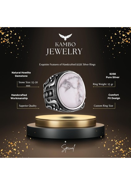 Doğal Howlite Taşlı Gümüş Yüzük, 925 Ayar Katı Gümüş Erkek Yüzüğü, Tasarım Gümüş Erkek Yüzüğü fiyatları