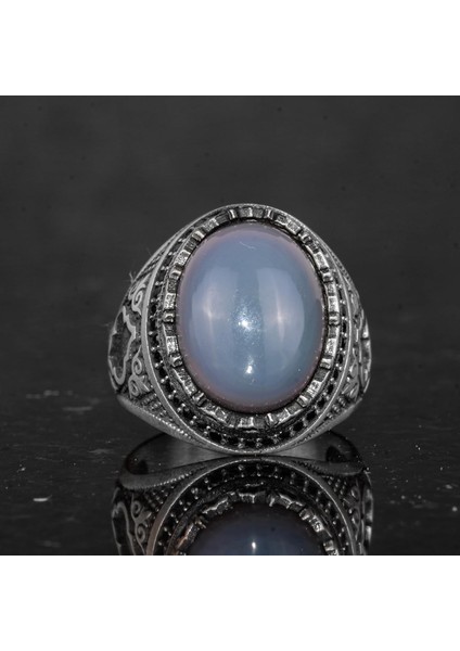 Doğal Opal Taşı ile Erkek Yüzük - 925 Ayar Gümüş El Yapımı Tasarım