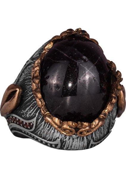 925 Ayar Gümüş Erkek Yüzük Doğal Star Garnet Taşı - El Yapımı Ifadesel Takı