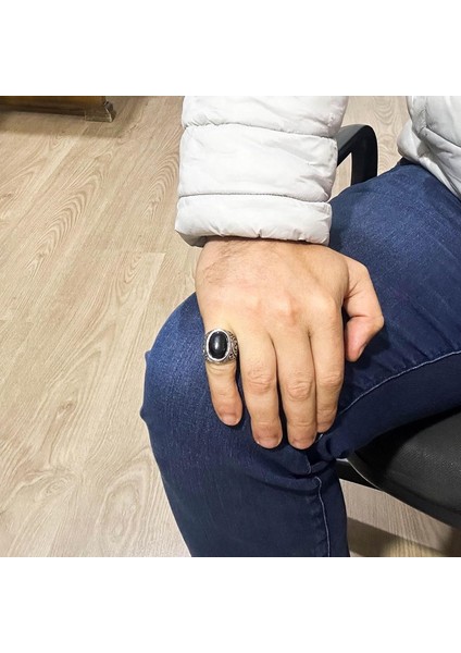 Doğal Oniks Taş Yüzük, 925 Ayar Katı Gümüş Erkek Yüzük, Tutku ve Enerji Tasarımı modelleri