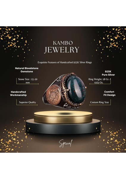 Davud Yıldızı Yüzüğü, Doğal Yeşil Kan Taşı Yüzüğü - 925 Ayar Gümüş Yüzük Erkekler Için fiyatları