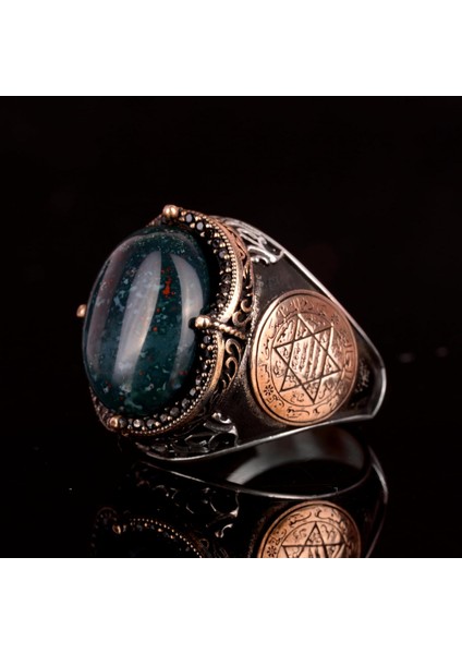 Davud Yıldızı Yüzüğü, Doğal Yeşil Kan Taşı Yüzüğü - 925 Ayar Gümüş Yüzük Erkekler Için indirimleri