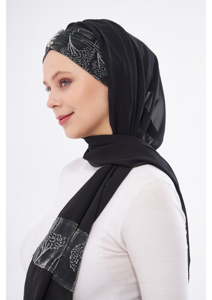 Gri Taşlı Arkadan Bağlamalı Şal Şifon Çiçek Desenli 2319_15 fiyatları