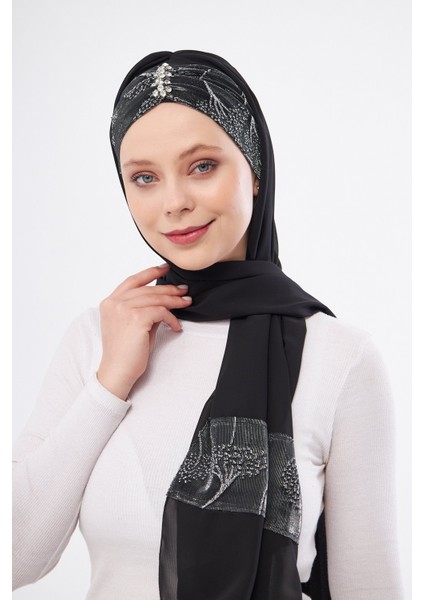 Gri Taşlı Arkadan Bağlamalı Şal Şifon Çiçek Desenli 2319_15 fırsatları