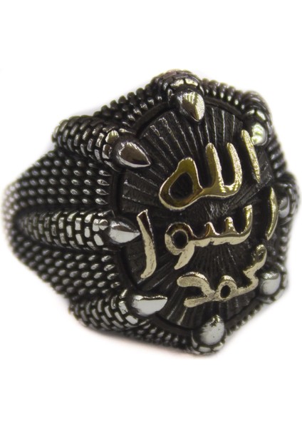 Sterling Gümüş Erkek Yüzük, El Yapımı Islami Hat Yazısı Yüzük, Islam Inanışı Takısı