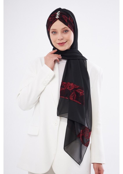 Bordo Taşlı Arkadan Bağlamalı Şal Şifon Çiçek Desenli 2319_16 fiyatları