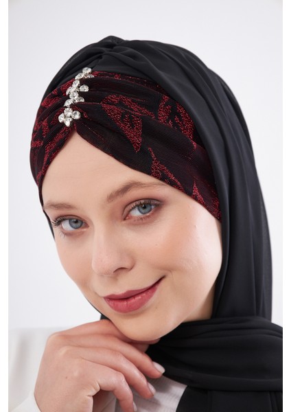 Bordo Taşlı Arkadan Bağlamalı Şal Şifon Çiçek Desenli 2319_16 modelleri