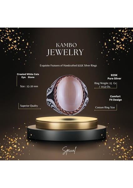 925 Ayar Gümüş Yüzük - Yapay Taş Gümüş Yüzük - El Yapımı Yüzük (Yapay Beyaz Kedi Gözü) fiyatları