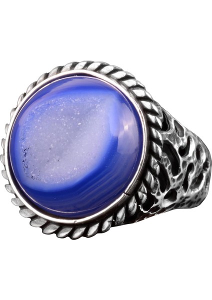 Erkekler Için 925 Ayar Gümüş Yüzük ile Doğal Druzy Kuvars Taş