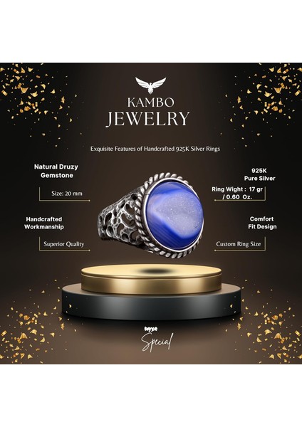 Erkekler Için 925 Ayar Gümüş Yüzük ile Doğal Druzy Kuvars Taş fiyatları